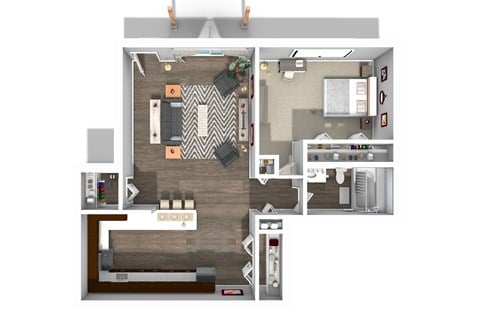 Floor plan for 1 bed, 1 bath, 700 sqft